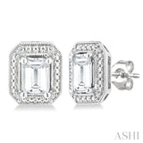 6X4 MM Octagon Shape White Topaz and 1/50 Ctw Round Cut Diamond Semi-Precious Earrings in Sterling Silver