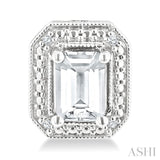 6X4 MM Octagon Shape White Topaz and 1/50 Ctw Round Cut Diamond Semi-Precious Earrings in Sterling Silver