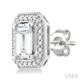 6X4 MM Octagon Shape White Topaz and 1/50 Ctw Round Cut Diamond Semi-Precious Earrings in Sterling Silver