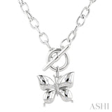 1/10 Ctw Round Cut Diamond Butterfly Mosaic Fashion Toggle Necklace in Sterling Silver