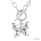 1/10 Ctw Round Cut Diamond Butterfly Mosaic Fashion Toggle Necklace in Sterling Silver