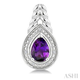 8X5MM Pear Cut Amethyst and 1/20 Ctw Round Cut Diamond Semi-Precious Earrings in Sterling Silver