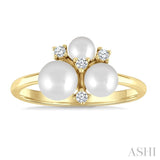 4MM,5MM & 6MM Cultured Pearl and 1/10 Ctw Round Cut Diamond Trio Fashion Ring in 10K Yellow Gold