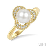 7 MM White Cultured Pearl and 1/20 Ctw Round Cut Diamond Fashion Ring in 10K Yellow Gold