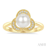 7 MM White Cultured Pearl and 1/20 Ctw Round Cut Diamond Fashion Ring in 10K Yellow Gold
