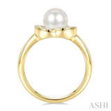 7 MM White Cultured Pearl and 1/20 Ctw Round Cut Diamond Fashion Ring in 10K Yellow Gold