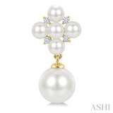 3MM & 7MM White Cultured Pearl and 1/10 Ctw Round Cut Diamond Fashion Earrings in 10K Yellow Gold