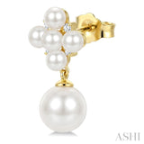3MM & 7MM White Cultured Pearl and 1/10 Ctw Round Cut Diamond Fashion Earrings in 10K Yellow Gold