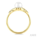 6 MM Cultured Pearl and 1/6 Ctw Round Cut Diamond  Petite Halo Ring in 10K Yellow Gold