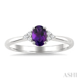 1/20 Ctw Oval Cut 6X4 MM Amethyst and Round Cut Diamond semi-precious Ring in 10K White Gold