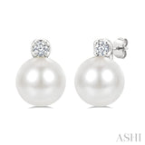 6 MM Cultured Pearl and 1/20 Ctw Round Cut Diamond Fashion Earrings in 10K White Gold