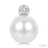 6 MM Cultured Pearl and 1/20 Ctw Round Cut Diamond Fashion Earrings in 10K White Gold
