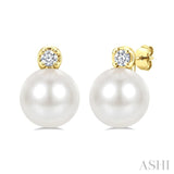6 MM Cultured Pearl and 1/20 Ctw Round Cut Diamond Fashion Earrings in 10K Yellow Gold