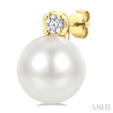 6 MM Cultured Pearl and 1/20 Ctw Round Cut Diamond Fashion Earrings in 10K Yellow Gold