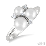 4MM,5MM & 6MM Cultured Pearl and 1/10 Ctw Round Cut Diamond Trio Fashion Ring in 10K White Gold