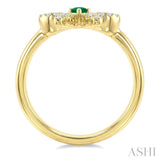 2.40 MM Round Shape Emerald and 1/8 Ctw Round Cut Diamond Bow Petite Precious Fashion Ring in 10K Yellow Gold