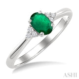 1/20 Ctw Oval Cut 6X4 MM Emerald and Round Cut Diamond Precious Ring in 10K White Gold