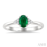 1/20 Ctw Oval Cut 6X4 MM Emerald and Round Cut Diamond Precious Ring in 10K White Gold