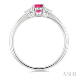 1/20 Ctw Oval Cut 6X4 MM Pink Tourmaline and Round Cut Diamond semi-precious Ring in 10K White Gold