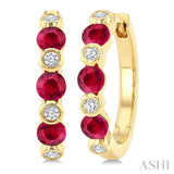 2.60 MM Round Shape Ruby and 1/10 Ctw Round Cut Diamond Precious Hoop Earrings in 10K Yellow Gold
