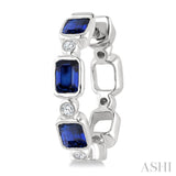 4X3 MM Octagon Shape Sapphire and 1/20 Ctw Bezel Set Round Cut Diamond Fashion Hoop Earrings in 10K White Gold