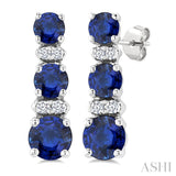 2.2-3.3 MM Round Shape Sapphire and 1/50 Ctw Round Cut Diamond Hoop  Earrings in 10K White Gold