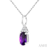 1/50 Ctw Oval Cut 6X4 MM Amethyst and Round Cut Diamond semi-precious Pendant With Chain in 10K White Gold