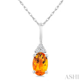 1/50 Ctw Oval Cut 6X4 MM Citrine and Round Cut Diamond semi-precious Pendant With Chain in 10K White Gold