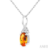 1/50 Ctw Oval Cut 6X4 MM Citrine and Round Cut Diamond semi-precious Pendant With Chain in 10K White Gold