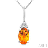 1/50 Ctw Oval Cut 6X4 MM Citrine and Round Cut Diamond semi-precious Pendant With Chain in 10K White Gold