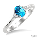1/20 Ctw Oval Cut 6X4 MM Blue Topaz and Round Cut Diamond semi-precious Ring in 10K White Gold