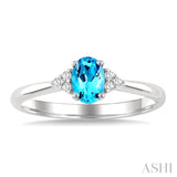 1/20 Ctw Oval Cut 6X4 MM Blue Topaz and Round Cut Diamond semi-precious Ring in 10K White Gold