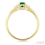 1/20 Ctw Oval Cut 6X4 MM Emerald and Round Cut Diamond Precious Ring in 10K Yellow Gold