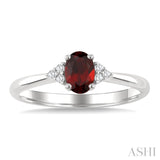 1/20 Ctw Oval Cut 6X4 MM Garnet and Round Cut Diamond semi-precious Ring in 10K White Gold