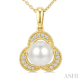 7 MM White Cultured Pearl and 1/20 Ctw Round Cut Diamond Fashion Pendant With Chain in 10K Yellow Gold