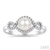 6 MM Cultured Pearl and 1/6 Ctw Round Cut Diamond  Petite Halo Ring in 10K White Gold
