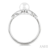 6 MM Cultured Pearl and 1/6 Ctw Round Cut Diamond  Petite Halo Ring in 10K White Gold
