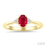 1/20 Ctw Oval Cut 6X4 MM Ruby and Round Cut Diamond semi-precious Ring in 10K Yellow Gold