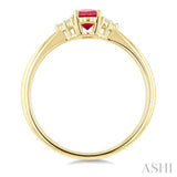 1/20 Ctw Oval Cut 6X4 MM Ruby and Round Cut Diamond semi-precious Ring in 10K Yellow Gold
