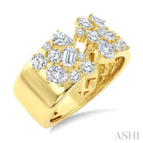 1 1/2 Ctw Asymmetric Split Mixed Diamond Cut Fashion Wide Band in 14K Yellow Gold