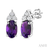 1/20 Ctw Oval Cut 5X3 MM Amethyst and Round Cut Diamond semi-precious Earrings in 10K White Gold