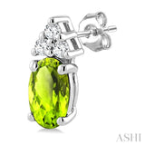 1/20 Ctw Oval Cut 5X3 MM Peridot and Round Cut Diamond semi-precious Earrings in 10K White Gold