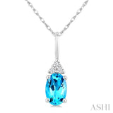 1/50 Ctw Oval Cut 6X4 MM Blue Topaz and Round Cut Diamond semi-precious Pendant With Chain in 10K White Gold