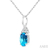 1/50 Ctw Oval Cut 6X4 MM Blue Topaz and Round Cut Diamond semi-precious Pendant With Chain in 10K White Gold