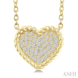 1/5 Ctw Round Cut Diamond Rope Border Heart Motif Fashion Pendant With Chain in 10K Yellow Gold
