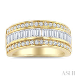 1 1/2 Ctw Channel Set Baguette and Round Cut Diamond Wedding Band in 14K Yellow Gold