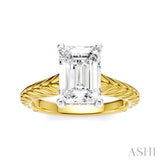 1/10 Ctw Emerald Shape Round Cut Diamond Akari Wheat Shank Semi-Mount Engagement Ring in 14K Yellow and White Gold