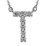 18K WG letter T initial pendant glimmers with 0.23 ctw of brilliant white diamonds