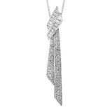 Dress up any outfit with this asymmetric diamond pendant which features straight baguettes 0.79 ctw and round brilliant diamonds 0.82 ctw