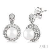 6 MM Cultured Pearls and 1/3 Ctw Round Cut Diamond Earrings in 10K White Gold
